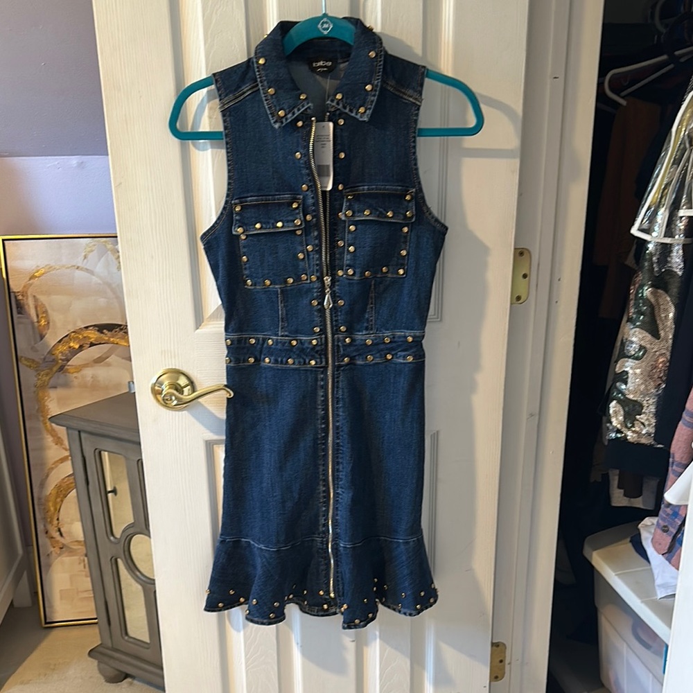 Bebe Blue Denim Studded Vest Dress